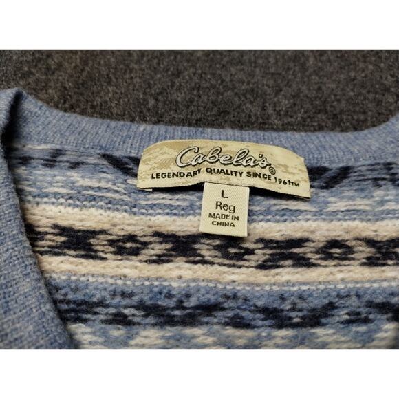 Cabelas Sweater Adult Large‎ Blue 100 % Lambswool Wool Fair Isle V Neck Soft - Picture 2 of 7